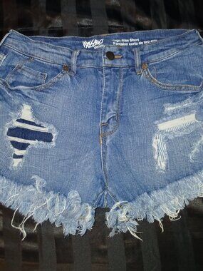 Mossimo Denim High Rise Shorts 6/28 Light Wash Distressed Frayed Hem Super Stret